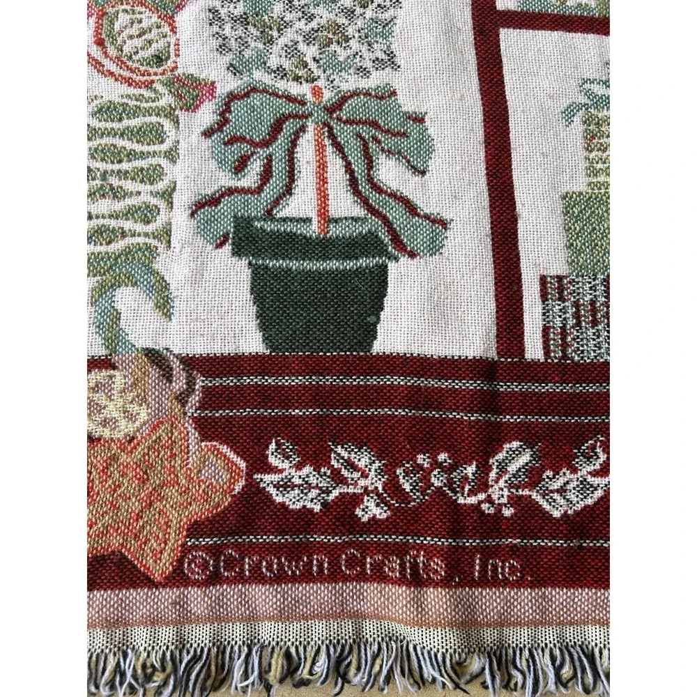 Vtg Christmas Tapestry Blanket Throw Crown Crafts Cookie Elf Santa Nutcracker